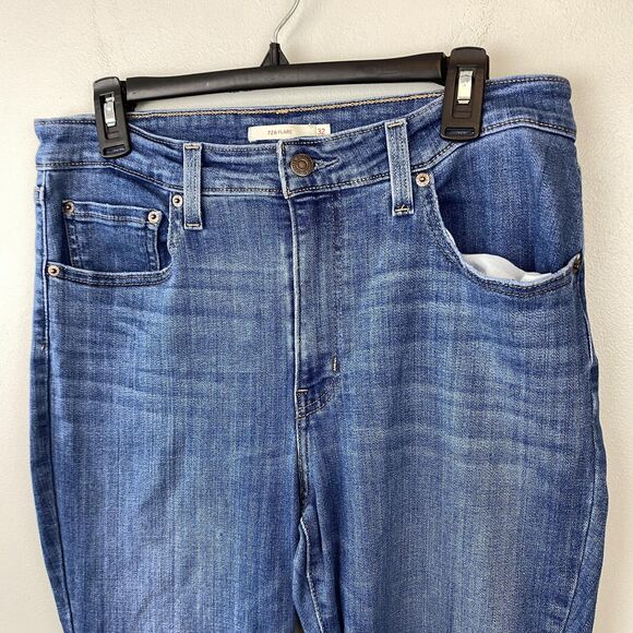 Levis 726 Flare Jeans‎ Womens 32 Blue High Rise Denim Waterless Stretch Zip Fly - Picture 2 of 13